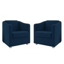 Ver imagem 1 de Kit 2 Poltronas Decorativa Ana Suede Azul Marinho Pés Cromado - Pallazio