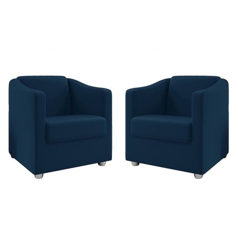 Kit 2 Poltronas Decorativa Ana Suede Azul Marinho Pés Cromado - Pallazio