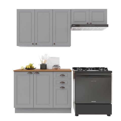Armário de Cozinha Modulada Compacta Fidelitá Nara 100% MDF 3 Peças 200cm 8 Portas 2 Gavetas com