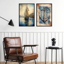 Ver imagem 1 de Kit 2 Quadros Arte Nautica Âncora e Barco 24x18cm - com Vidro:moldura Preta