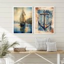 Ver imagem 2 de Kit 2 Quadros Arte Nautica Âncora e Barco 24x18cm - com Vidro:moldura Preta
