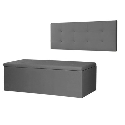 Kit Cabeceira Painel e Calçadeira Baú Queen 1,60m Berlim Suede Cinza Sky Mobile