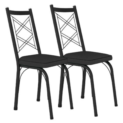 Kit 2 Cadeiras Aço Carbono Tubular Metálica Acabamento Fosco D-28 Julia Preto