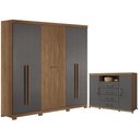 Ver imagem 1 de Guarda Roupa Casal com Cômoda Ripado 6 Portas 4 Gavetas MDF-MDP Jatobá Grafite Santos Andirá