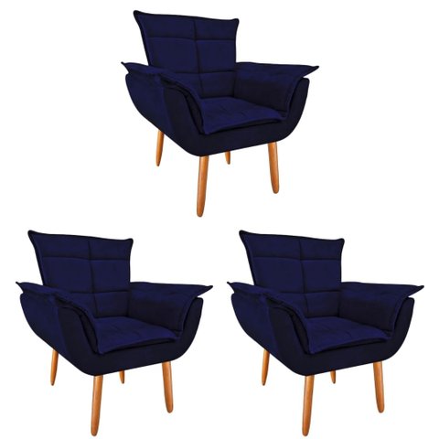 Kit 3 Poltronas Opala GatMagazine-Suede Azul Marinho