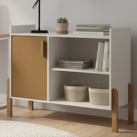 Buffet Aparador/Armário MDP Luxor Cantinho Compacto Multiuso:Nature/Offwhite