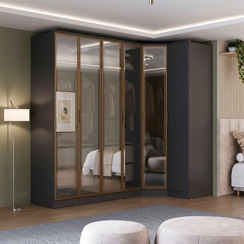Roupeiro Modulado Ravi em Mdf 6 Portas Reflecta 243,5cm Grafitto 1110