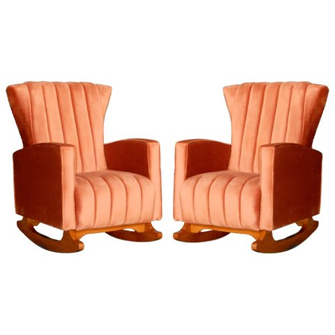 Conjunto 2 Poltronas Estofadas de Balanço Melinda Veludo Terracota - LM DECOR