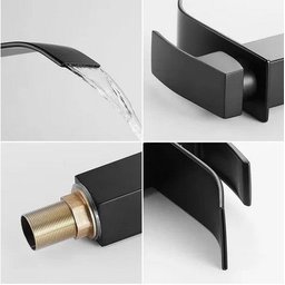 Torneira Banheiro Cascata Misturador Monocomando Alta Preto Black - 7