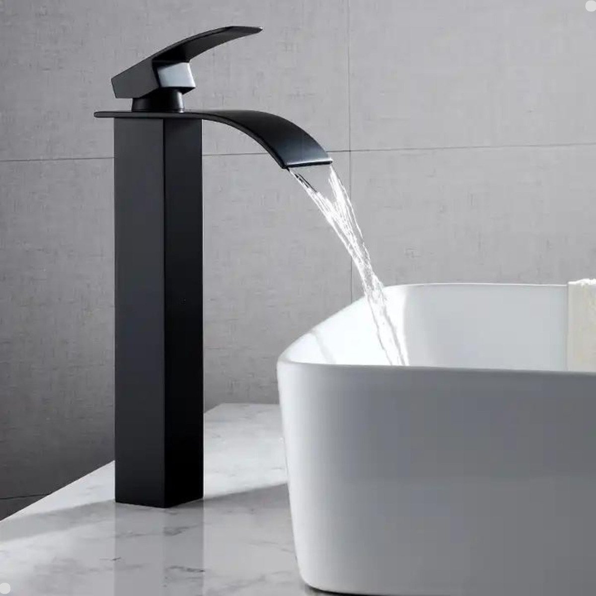 Torneira Banheiro Cascata Misturador Monocomando Alta Preto Black - 10