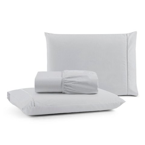 Jogo de Cama Lençol Egipicio King 3 Peças Micropercal 600 Fios Cinza Casa Show Enxovais