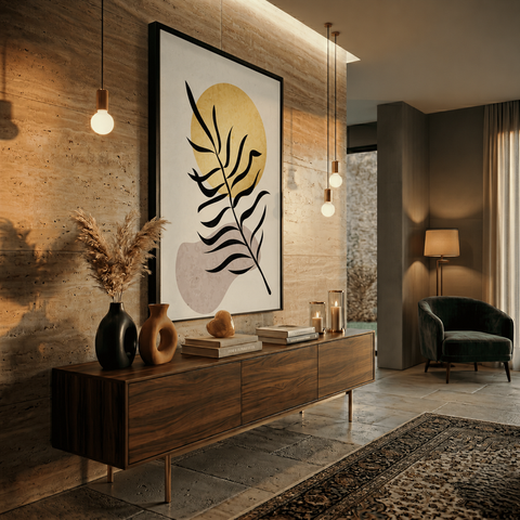 Quadro Decoração Sala Moderno Floral Grande com Moldura Preta 60x90