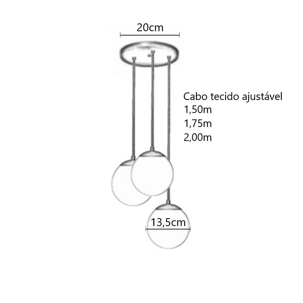 Pendente Moderno Dourado Globo Triplo P/ Sala Espaço Gourmet Arevo Iluminação Jabuticaba VIDRO ÂMBAR - 2