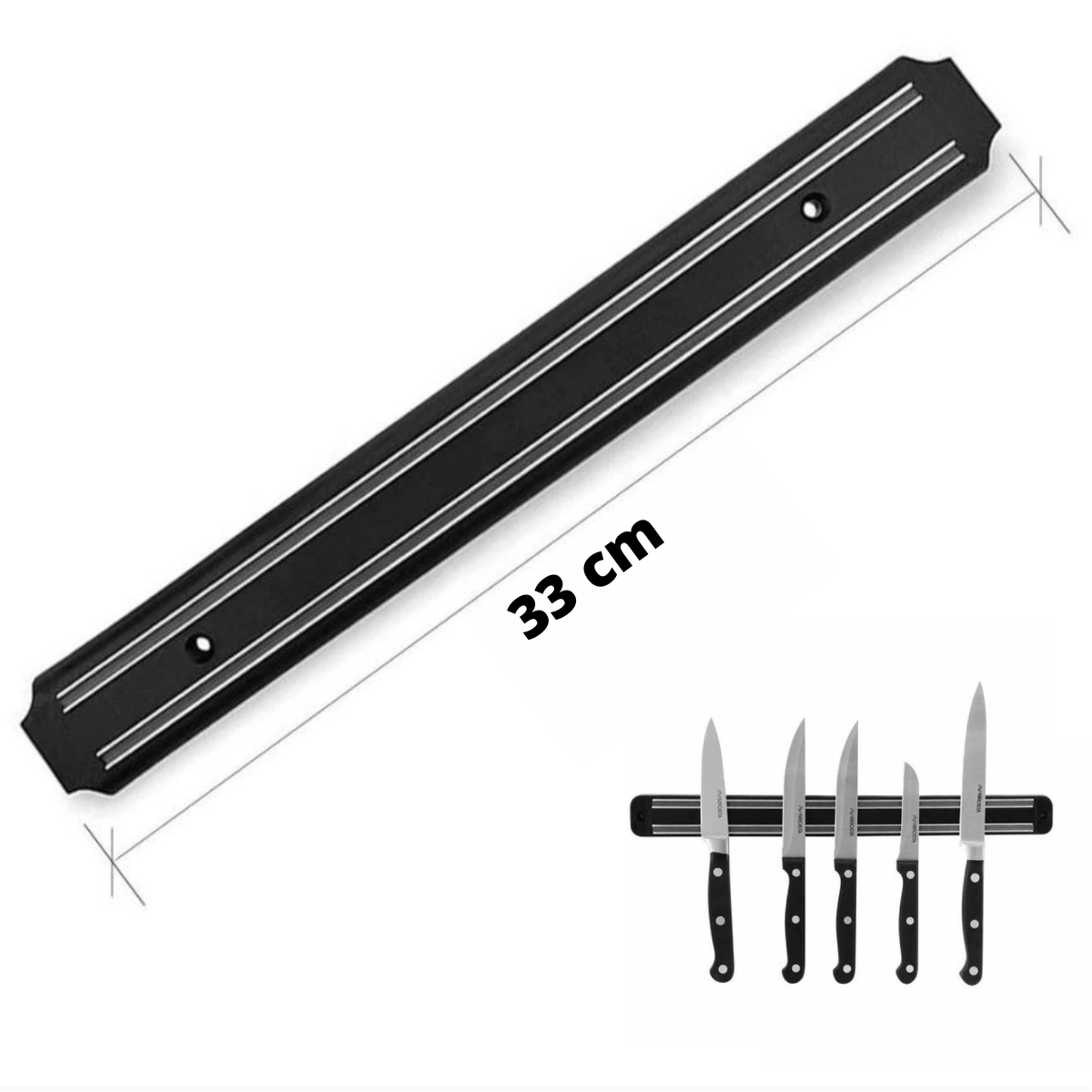 Barra Magnetica Per Coltelli 33cm - 3 Pezzi - Acciaio Inox Con Magnete Forte - Per Cucina E Officina