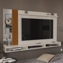 Ver imagem 1 de Painel Home Suspenso para Tv até 75 Polegadas Paris com Nichos Espelho e Ripado Lateral 218 Cm -