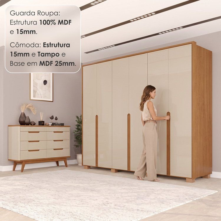 Conjunto Guarda-Roupa Casal 6 Portas 6 Gavetas Cômoda 8 Gavetas