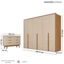 Ver imagem 3 de Conjunto Guarda-Roupa Casal 6 Portas 6 Gavetas Cômoda 8 Gavetas com Tampo MDF Lizz Off White/Cedro