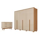 Ver imagem 4 de Conjunto Guarda-Roupa Casal 6 Portas 6 Gavetas Cômoda 8 Gavetas com Tampo MDF Lizz Off White/Cedro