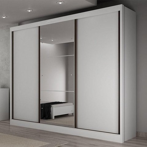 Guarda Roupa Casal Sonetto 3 Portas 8 Gavetas Neve com Espelho – Novo Horizonte