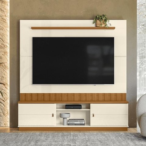 Home Florianópolis 1,75m Tvs 70'' Painel Nichos e Gavetas -off White / Amendoa