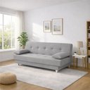 Ver imagem 1 de Sofá Cama 3 Lugares Casal Reclinável Suede com Almofadas Cinza