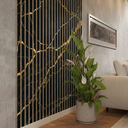 Ver imagem 5 de Kit 40 Placas Ripadas em Mdf Efeito Mármore Black Dourado Painel Decorativo Autocolante