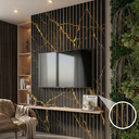 Ver imagem 3 de Kit 40 Placas Ripadas em Mdf Efeito Mármore Black Dourado Painel Decorativo Autocolante