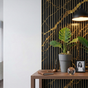 Ver imagem 2 de Kit 40 Placas Ripadas em Mdf Efeito Mármore Black Dourado Painel Decorativo Autocolante