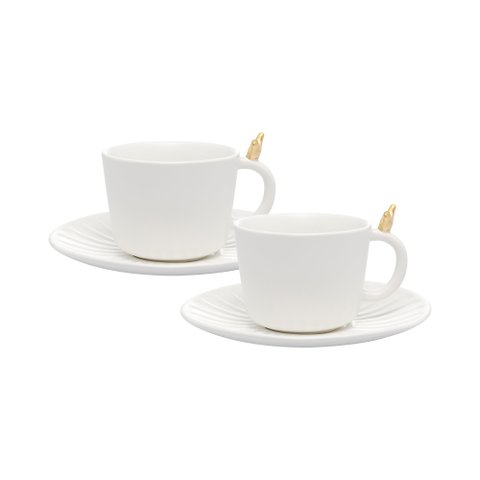 Conjunto 2 Xícaras de Chá de Cerâmica com Pires Colibri Branco 170ml Wolff