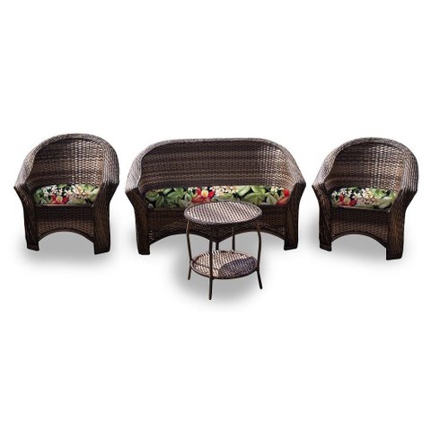 Conjunto de Sofá Fibra Sintética Bali - 1 Sofá 2L + 2 Poltronas + 1 Mesa Centro - Tecido Saquarema