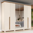 Ver imagem 2 de Guarda Roupa Casal Napoli Ripado 6 Portas Off White/nature com Espelho - Móveis Henn