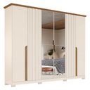 Ver imagem 1 de Guarda Roupa Casal Napoli Ripado 6 Portas Off White/nature com Espelho - Móveis Henn