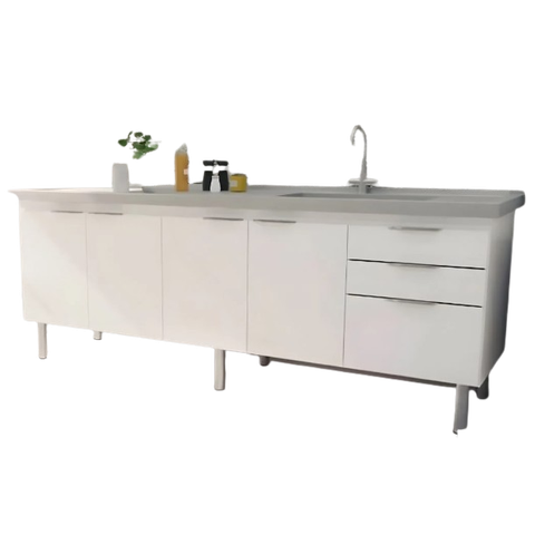 Gabinete de Cozinha Armário Pia 3 Gavetas e 4 Portas 194cm:branco