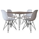 Ver imagem 1 de Mesa De Jantar 90Cm Amêndoa Quadrada Com 4 Cadeiras Brancas Base De Ferro Preto Cor: Preto