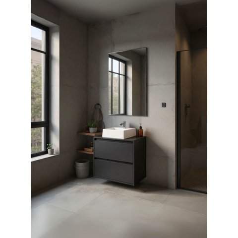 Gabinete para Banheiro com Cuba e Espelheira 60cm Mdf Grafite Dubai - On Móveis