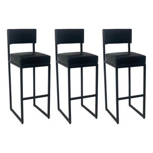 Kit 3 Banqueta Banco Estilo Industrial para Balcão Moderna Preto