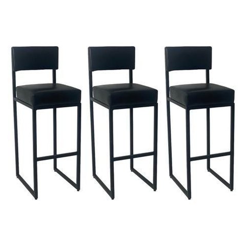 Kit 3 Banqueta Banco Estilo Industrial para Balcão Moderna Preto