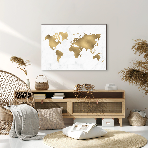 Quadro Decorativo Mapa Mundi Dourado 70x100cm | MadeiraMadeira