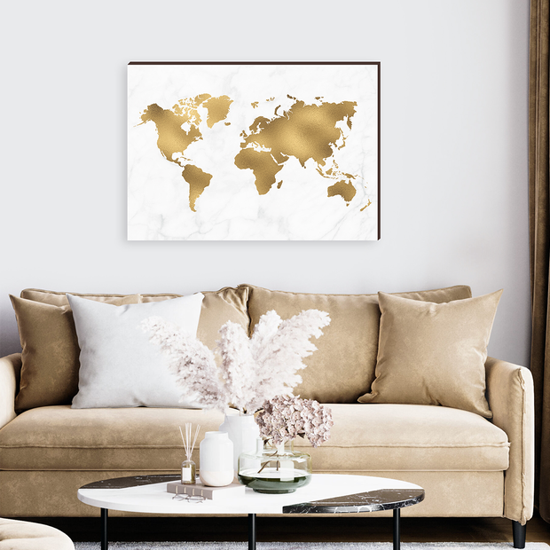 Quadro Decorativo Mapa Mundi Dourado 70x100cm | MadeiraMadeira