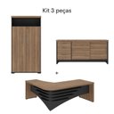 Ver imagem 7 de Conjunto Escritório Completo 3 Peças: Mesa Diretor em L Tamburato, Balcão com Gavetas e Armário Multiuso Nogal Preto Marrom Artany