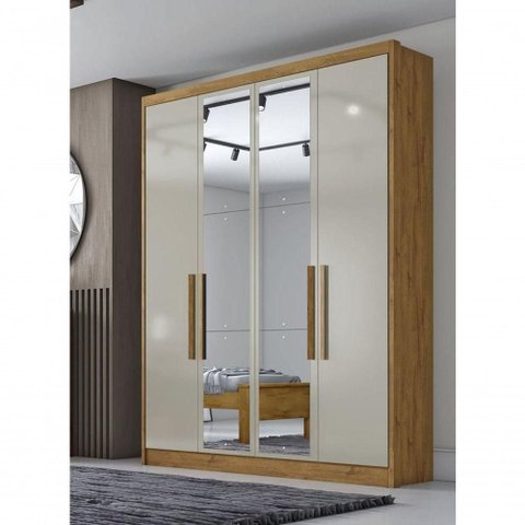 Guarda Roupa Solteiro com Espelho 4 Portas 3 Gavetas Sevilha-cumaru-fendi Móveis Novo Horizonte