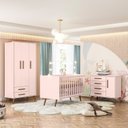 Ver imagem 1 de Quarto para Bebê Completo 3 Peças Guarda-Roupa, Cômoda e Berço Q Encanto Retro Rosa/Acetinado