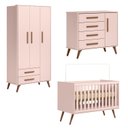 Ver imagem 2 de Quarto para Bebê Completo 3 Peças Guarda-Roupa, Cômoda e Berço Q Encanto Retro Rosa/Acetinado