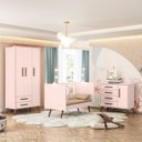 Ver imagem 6 de Quarto para Bebê Completo 3 Peças Guarda-Roupa, Cômoda e Berço Q Encanto Retro Rosa/Acetinado