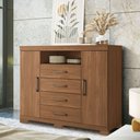 Ver imagem 5 de Guarda Roupa Casal com Cômoda Ripado Buriti 4 Portas de Bater 2 Gavetas MDF-MDP Jatobá Acetinado