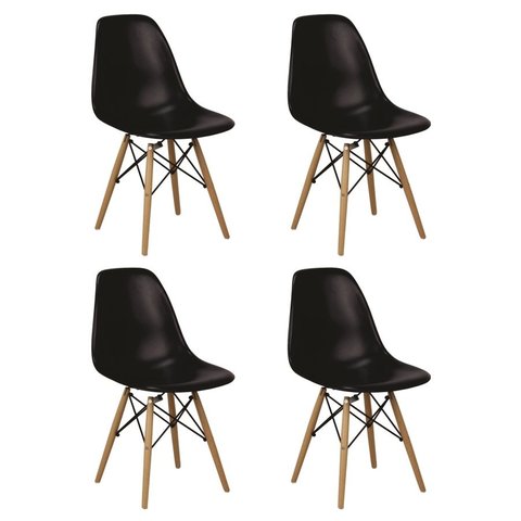 Kit 4 Cadeiras Charles Eames Eiffel Wood Design - Preta
