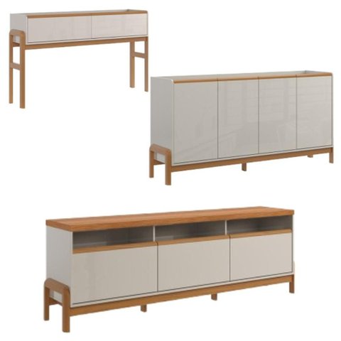 Rack + 3g Elegance 1.8 + Aparador + Buffet Off White New Jequitiba - Lukaliam Móveis