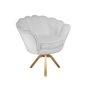 Poltrona Decorativa Pétala Base Giratória Madeira Couro Branco Mz Decor