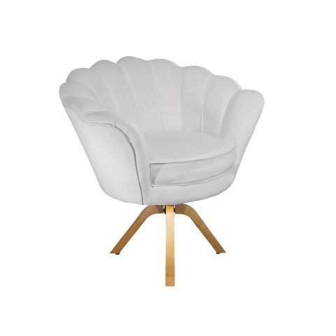 Poltrona Decorativa Pétala Base Giratória Madeira Couro Branco Mz Decor