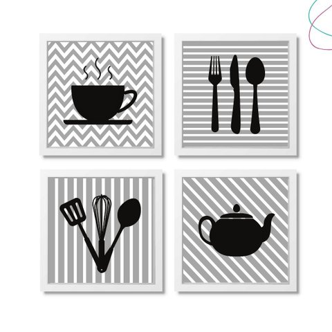 Kit 4 Quadros Decorativos para Cozinha:branca